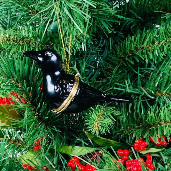 Black Crow Raven Porcelain Hinged Surprise Gift Trinket Box Christmas Ornament - Picture 4 of 9